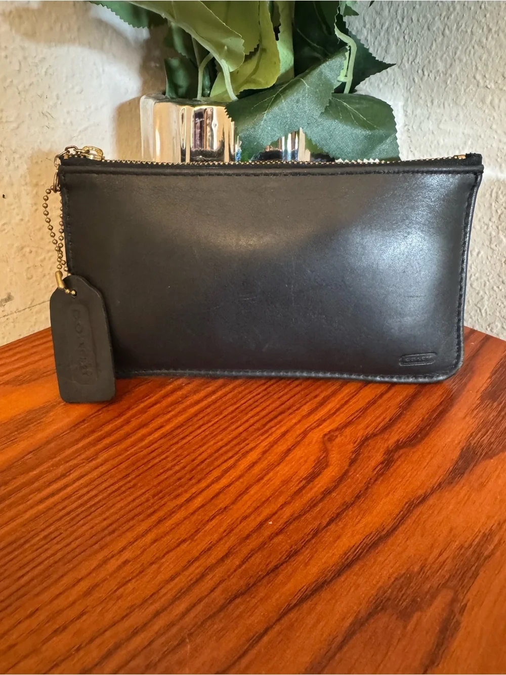 Vintage Coach Black Leather Zip Pouch Wristlet